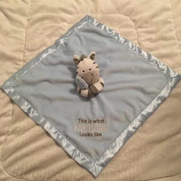 Carter's Zebra "This is What Handsome Looks Like" Rattle Satin Blue Baby Lovey - Picture 2 of 6